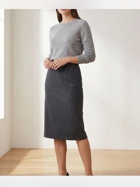 Vintage 80s 90s Appointments sz 18 charcoal Herringbone Wool blend Midi Skirt